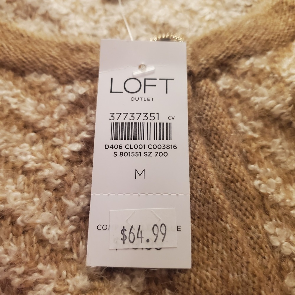 Loft Outlet sz M fuzzy buttonup Cardigan chevron classic preppy cozy career work - Picture 11 of 13